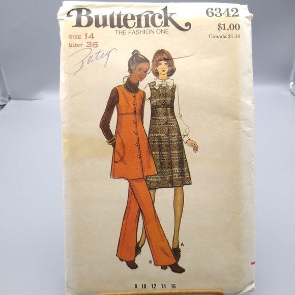 UNCUT Vintage Sewing PATTERN Butterick 6342, Misses 1971 Jumper Tunic and Pants - Picture 1 of 2